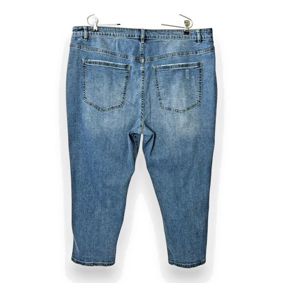 High Rise Crop Mom Jeans Distress Stretch Eloquii 18 Bohemian Festival Grunge - Picture 2 of 14